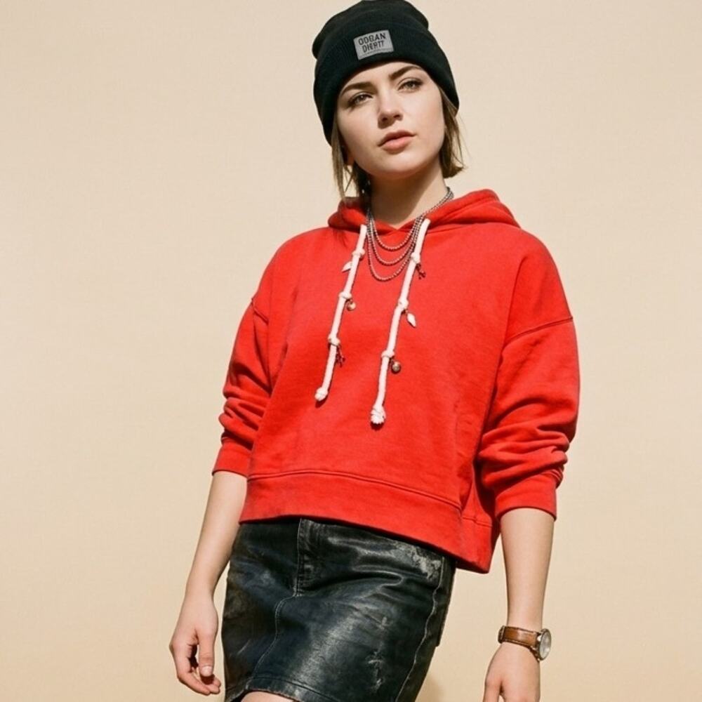 ZARA Red Cropped Hoodie with Nautical Marine Charms – Size Medium